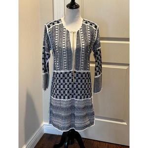 NWOT MICHAEL by Michael Kors White and Navy Short Knit Dress Tunic SZ L